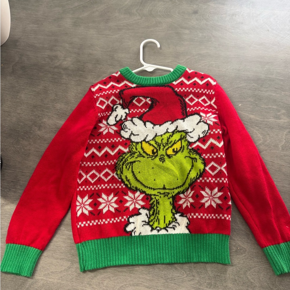 Red Grinch Holiday Sweater with Green Accents